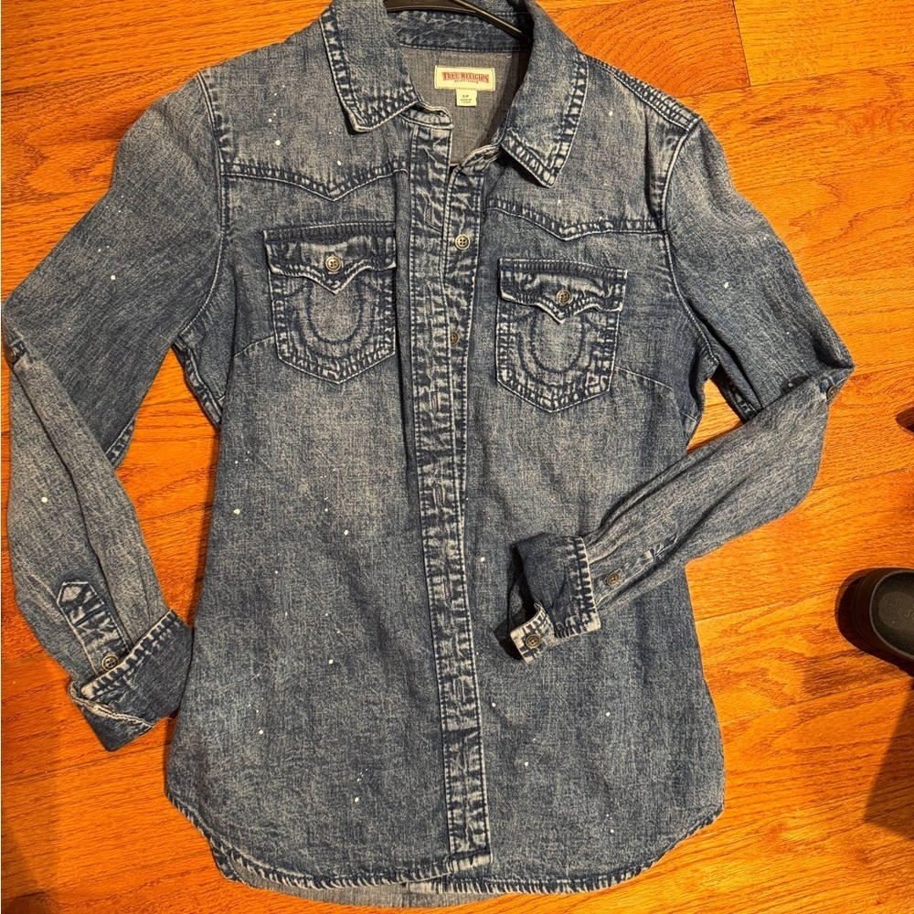 True Religion Blue Denim Button-Up small